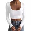 Nuevo Producto Estilo Europeo y Americano Amazon Aliexpress Camiseta de Manga Larga con Cuello Redondo Grande, de Canalé, Ultracorta, Ajustada, Adelgazante 2025 Estilo Corto