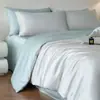 Conjunto de cama de luxo de seda gelada de quatro peças para quarto principal de verão, incluindo lençol de cima, lençol com elástico, capa de edredom e conjunto de cama de três peças