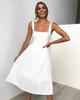Vestido de comércio exterior Verão Cor sólida Simples Alça Midi Vestido Sem Costas Gola Quadrada Vestido Sem Mangas