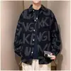 Camisa de Veludo de Manga Longa para Homem, Marca Trendy High Street, Camisa de Corte Amplo com Estampa Integral, Roupa Casual Casual Casal Estilo Hong Kong para Primavera e Outono