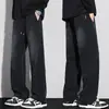 Jeans Finos de Verão para Homens e Mulheres, Estilo Americano High Street, Gradiente Retro Soltos de Perna Reta 2026 Cordão Casual Longo