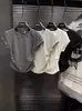 Exportación Transfronteriza Ins Sexy Puro Deseo Camiseta de Cintura Manga Corta para Mujer Verano Color Puro Prenda Base Jersey Ajustado Top Delgado para Mujer Trbottomy