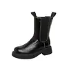Botines Chelsea Cortos para Mujer, Estilo Nuevo Otoño/Invierno 2026, Cuero Suave Texturizado, Banda Elástica, Suela Gruesa, Tacón Grueso