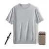 Camiseta Masculina Gola Redonda Manga Curta Verão 2024 Nova Malha Fina Fio Yangzi Lã Pura Cor Sólida Top Camiseta Básica Masculina