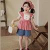 Conjunto de Shorts de Verano para Niñas Estilo Nuevo Ropa de Verano para Niños Pequeños y Medianos Moda Bebé Cuadros sin Mangas Shorts Conjunto de Tres Piezas