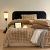 Juego de cama de cuatro piezas de terciopelo de conejo clase A, ropa de cama de terciopelo de leche simple engrosada de doble cara de terciopelo coral, sábana de invierno, funda nórdica estilo Ins