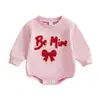 Macacão Bebê Estilo Coreano Doce Fofo Bordado de Letras Laço Manga Longa Macacão Fashion