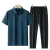 Traje de Verano para Hombre de Gama Alta de Seda de Hielo de Secado Rápido Camisa Polo Camiseta de Manga Corta Estilo Delgado para Hombres de Mediana Edad y Mayores