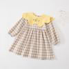 Vestido Coreano Bordado Lapela Plaid Meninas 2022 Outono Pequeno e Médio Vestido Infantil de Manga Longa Princesa Transfronteiriço