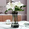 Florero de Vid Estilo Europeo con Base Floral, Boca Ancha Dorada y Rayas Verticales, Adorno Decorativo para el Hogar con Plantas Hidropónicas Creativas