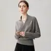 Suéter de Cachemira con Cuello en V Cruzado para Mujer Invierno Nueva Llegada Diseño de Canalé Ropa Exterior Capa Base de Punto Suéter Pulóver Estilo Perezoso
