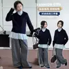 Nuevo cárdigan de punto para niña estilo coreano Otoño 2026 con capucha y botones de una sola fila, moderno conjunto de tres piezas