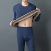 Traje de ropa interior larga para hombre, cálido, con forro polar, engrosado, ajuste ceñido, cuello redondo de invierno, camisa interior cálida