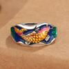 Anillo de hoja de loto y pez koi de epoxy artesanal retro desgastado diseño de personalidad femenina nicho sentido de la moda Anillo abierto para el dedo índice