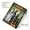 Juego de cubiertos de acero inoxidable transfronterizo de 24 piezas con mangos planos, cuchillos, tenedores y cucharas estilo 'luz de luna francesa', vajilla de estilo occidental para hotel en empaque de caja de color, venta al por mayor