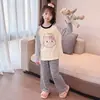 Pijama de Algodão com Manga Longa para Meninas do Ensino Fundamental, Primavera e Outono, Conjunto Fofo de Roupa de Casa Pai-Filho para Meninas e Meninos