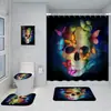 Cortina de ducha con estampado digital 3D, diseño de calavera de terror de Halloween, cortina divisoria de baño, juego de cinco piezas
