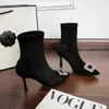 Botines Cortos de Moda para Mujer en Otoño e Invierno Nuevo Estilo Tacón de Aguja Punta Fina Botas Individuales Ajustadas Botas Cortas de Calcetín Botas Ajustadas Elásticas