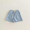 Pantalones Cortos Rayados Estilo Coreano para Niños Primavera/Verano 2026 Pantalones Casuales de Bebé Lindos con Botones Pantalones Holgados Transpirables de Lino y Algodón