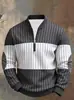 Moletom com Meio Zíper Estampado Digital 3D Europeu e Americano Transfronteiriço Masculino Outono/Inverno Gola Alta Patchwork Listrado Casual Esportivo Top