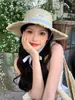 Sombrero de Paja Visera Grande Sombrero Plano Francés para Mujer Verano Nuevo Protector Solar Exterior Sombrero de Sol con Cordones de Encaje de Paja