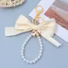 Llavero de Lazo Grande de Cinta de Satén Bolso Colgante de Cadena de Perlas Accesorios DIY para Niñas Regalos Decorativos