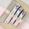 Cortador de unhas portátil, conjunto de quatro peças, cortador de unhas doméstico, boca plana, cortador de unhas inclinado, bolsa de couro, conjunto de ferramentas profissionais de manicure