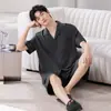 Pijama de Verano para Hombre 2026, Camiseta de Manga Corta y Shorts, Conjunto Casual Cómodo y Ligero de Algodón Puro de Color Sólido, Se Puede Usar Afuera como Ropa de Casa