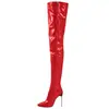 Botas de Couro Patente de Couro Acima do Joelho Estilo Novo Europeu e Americano Salto Agulha de Metal Fashion Street Comércio Exterior Tamanho Grande