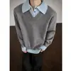 Suéter falso de dos piezas estilo "old money" para hombre, primavera y otoño, camisa de punto casual de manga larga con cuello polo de alta gama a la moda
