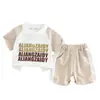 Traje de manga corta con solapa de letras para niños, comercio exterior nuevo, ropa exterior de estilo extranjero para bebés y niños, dos piezas, venta directa