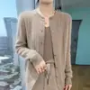 Mezcla de Lana 2025 Otoño e Invierno Nuevo para Mujer Cuello Redondo Trenza Pequeña Corte Ajustado Versátil Chaqueta Cardigan de Punto Camiseta Base