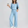 2026 Moda deportiva cruzada europea y americana para mujer en Amazon, sudadera de color liso con cuello en V y manga larga, conjunto de pantalones casuales