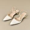 2025 Nuevo Estilo de Verano Zapatos de Tacón Medio Beige de Tacón Alto Nicho Francés Tacón Grueso Punta Puntiaguda Sandalias de Tira Trasera para Mujer