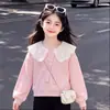 Conjunto de Duas Peças Tendência 2026 para Meninas: Moletom Estiloso de Manga Longa para Primavera e Outono Combinado com Calça Casual com Estampa de Gato
