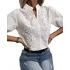 Ropa Femenina Europea y Americana 2025 Nuevo Verano Moda Transfronteriza Elegante Versátil Top de Manga de Cinco Cuartos con Cuello Alto Bordado Hueco