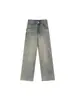 Calça Larga Azul Claro Desfiada, Jeans Reto Estilo Outono Retro para Mulheres, Tamanhos Grandes, Caimento Relaxado, Cintura Alta, Calça Emagrecedora