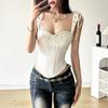 Correa Retro Francesa Transfronteriza Cuerda para Usar Lazo Chaleco de Pecho Chica Caliente Sexy Cintura Dividida Top Irregular