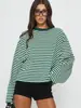 2026 Ropa Femenina Europea y Americana Transfronteriza Amazon Otoño/Invierno Nueva Moda Bloque de Color Holgado Cuello Redondo Rayado Manga Larga Top