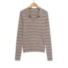 Exportación Transfronteriza Ropa de Mujer Otoño 2025 Europea y Americana Cuello Polo Manga Larga Rayas en Contraste Prendas de Punto para Mujer C85006