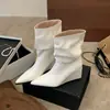 Botas Puntiagudas Plisadas Apiladas Europeas y Americanas para Mujer Verano Piel Suave Adelgazantes Temperamento Botas de Moda Botas de Tacón de Cuña Media Caña Botines sin Cordones