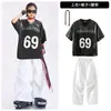 Ropa de calle de hip-hop moderna para niños, conjunto genial y elegante para niños, traje de baile de jazz holgado para niñas, atuendo de escenario para niños