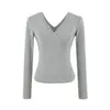 Camiseta sexy de manga larga con doble cuello en V estilo americano para mujer, nuevo top sexy versátil de ajuste ceñido para verano