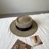 Chapéu de palha trançada de ráfia estilo férias francesas para mulheres, chapéu de sol de aba larga para praia no verão, proteção solar e sombra