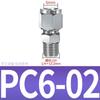 Neumático Acero Inoxidable 304 Junta de Doble Férula Rosca Pc Codo Recto Pasante Terminal de Fuente de Aire Tee Alambre Interno 4mm