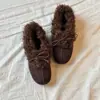Zapatos de Algodón Otoño e Invierno Pequeños Cálidos Sin Cordones Felpa Afelpada Textura Peluda Zapatos para Mujer Lazo Ambiente Suave Temperamento