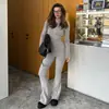 Conjunto de Dos Piezas de Punto con Sudadera Transfronterizo Estilo Europeo y Americano Otoño e Invierno 2026 Nuevo Conjunto de Top con Cremallera y Pantalones de Campana de Cintura Alta