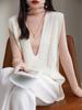 Chaleco de lana 100% pura, abrigo de primavera y otoño, suéter de punto para mujer, chaleco holgado de cuello en V para invierno, ropa exterior