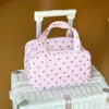 Bolsa de Cosméticos de Lunares Rosas, Gran Capacidad, Bolsa de Tocador de Viaje para Maquillaje Portátil de Tres Capas, Bolsa de Cosméticos de Viaje Portátil con Compartimentos