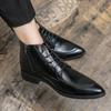 Botas de couro masculinas outono e inverno, sapatos de negócios britânicos para jovens, sapatos de amarrar, bico fino, puxador lateral, sapatos de couro para casamento de noivos